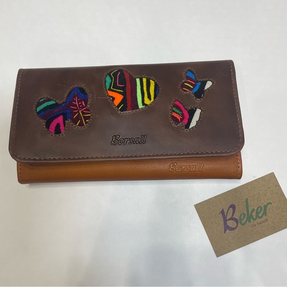 Rare Beker by Bersall women’s wallet. cloth insert front. Used. See pictures - Picture 1 of 10